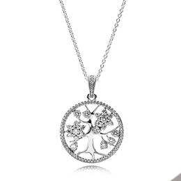 Collier d'arbre généalogique étincelant pour Pandora véritable argent sterling bijoux de fête de mode pour femmes hommes petite amie cadeau chaîne colliers de créateurs avec boîte d'origine