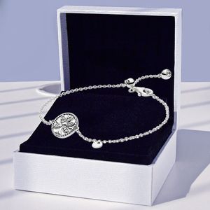 Bracelet coulissant d'arbre généalogique étincelant avec boîte d'origine pour Pandora Real 925 Sterling Silver Femmes Filles Bijoux de mariage Chaîne à la main Bracelets de petite amie