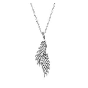 Sparkling Feather hanger ketting met originele doos voor Pandora echte sterling zilveren ketting kettingen voor vrouwen mannen cz diamanten feest sieraden cadeau