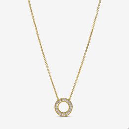 Sprankelende Gouden Cirkel Collier Ketting voor Pandora Hart Bruiloft Kettingen designer Sieraden Voor Vrouwen Crystal Diamond Love ketting met Originele Doos groothandel