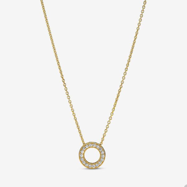 Sparkling Golden Circle Collier Collier pour Pandora Coeur Colliers De Mariage designer Bijoux Pour Femmes Cristal Diamant Amour collier avec Boîte D'origine en gros