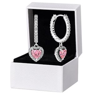 Sprankelende Halo Hart Hoop Oorbellen voor Pandora 925 Sterling Zilveren Bruiloft Sieraden Voor Vrouwen Vriendin Gift Roze CZ Diamant designer Oorbel met Originele Doos