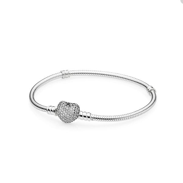 Sparkling Heart Charm Bracelet para Pandora 925 Silver Snake Chain Bracelets Wedding Party Jewelry para mujeres pulseras de diseño con caja original Factory al por mayor