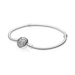 Bracelet chaîne serpent fermoir coeur scintillant pour Pandora 925 bijoux de créateur de chaîne à la main en argent sterling pour femme petite amie cadeau bracelets à breloques avec boîte d'origine