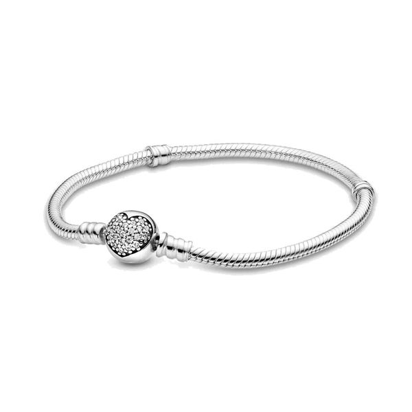 Bracelet chaîne serpent avec fermoir en forme de cœur étincelant pour Pandora en argent sterling véritable, bijoux de mariage en diamant CZ pour femmes, cadeau pour petite amie, bracelets à breloques avec boîte d'origine