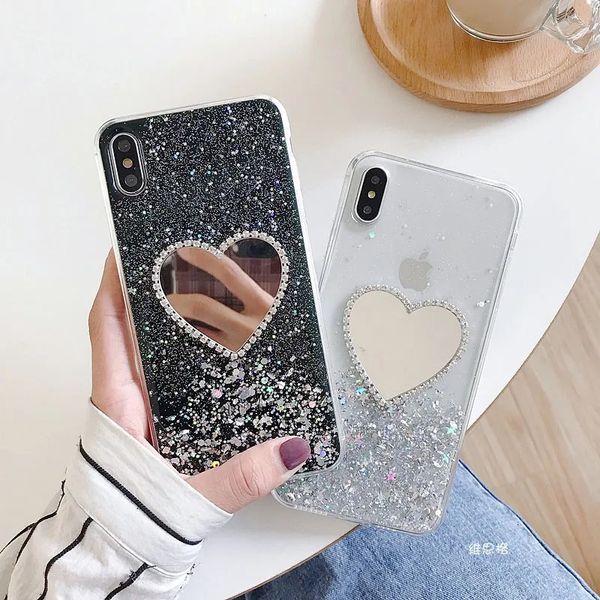 Coque antichoc miroir coeur étincelant pour iPhone 15 Pro Max 14 Plus 11 Pro Max 15 Plus 12 13 Pro XS Max XR 7 8 X Housse en silicone 240102