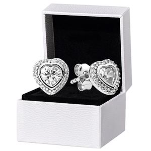 Sparkling Heart Stud Pendientes Plata de ley 925 para Pandora CZ Diamond Wedding Jewelry Novia Regalo Rose Gold Pink Stone Love Pendiente con caja original Set