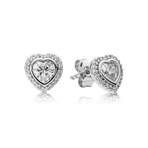 Boucles d'oreilles à coeur étincelantes pour pandora bijoux de mariage en argent sterling authentique pour femmes copine fiançailles boucles d'oreille en pierre rose avec boîte d'origine