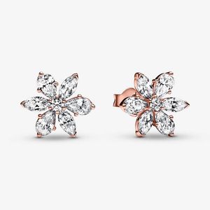 Sparkling Herbarium Cluster Stud Pendientes para Pandora 18K Rose Gold Party Earring Set Joyas de diseñador para mujer Crystal Diamond Flower pendiente con caja original