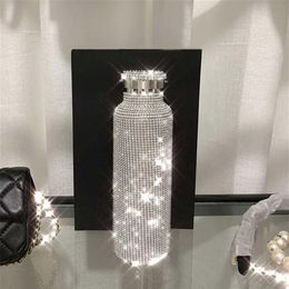 Bouteille isotherme haut de gamme scintillante, bouteille thermique en acier inoxydable, diamant, bouteille d'eau thermo argentée avec couvercle 220108279D
