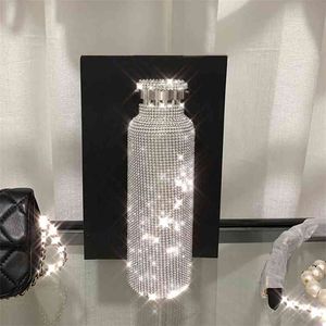 Sprankelende high-end geïsoleerde fles bling roestvrijstalen thermische diamant thermo zilver water met deksel 210907