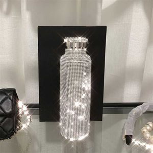 sprankelende hoogwaardige geïsoleerde fles Bling roestvrijstalen thermische fles Diamond Thermo zilveren waterfles met deksel 220108295S