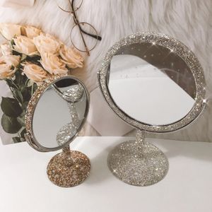 Espejo de maquillaje de diamante brillante de alta calidad, espejos creativos de diamantes de imitación giratorios para chica, mesa de habitación, decoración de maquillaje, espejo redondo 240127