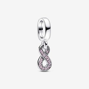 Sprankelende Infinity Dangle Charm Pandoras 925 Sterling Zilver Luxe Bedelset Armband Maken Roze Kristallen Charms Designer Kettinghanger Originele Geschenkdoos