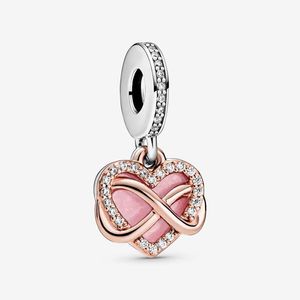 Sprankelende Infinity Heart Dangle Charm Pandoras 925 sterling zilveren luxe bedelset Armband maken Rose Gold charms Designer kettinghanger Originele doos