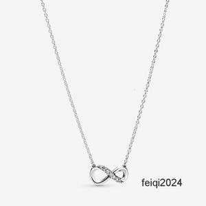 Pendentif infini étincelant pour bijoux de mariage en argent sterling véritable pour femme, cadeau pour petite amie, colliers de créateurs en diamant CZ avec