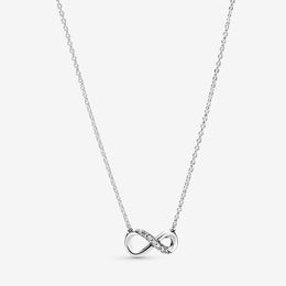 Collier pendentif infini étincelant pour Pandora bijoux de mariage en argent sterling véritable pour femmes cadeau petite amie colliers de créateurs de diamants CZ avec boîte d'origine