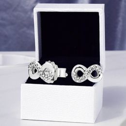 Sparkling Infinity Stud Boucles d'oreilles en argent sterling 925 pour Pandora CZ Diamond Wedding Designer Ensemble de boucles d'oreilles pour femmes Girlfriend Gift Jolie boucle d'oreille avec boîte d'origine