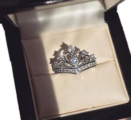 Sparkling Ins Top Sell Lovely Fine Jewelry 925 Sterling Silver Crown Ring White Topaz CZ Diamond Promise Femmes Mariage Bridal Ring6718897