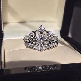 Sparkling Ins Top Venta encantadores Joyas finas 925 Anillo de corona de plata esterlina Topacio blanco CZ Diamond Promise Women Wedding Bridal Ring270k
