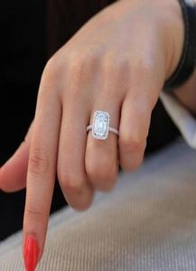 Bijoux scintillant 100 Real 925 Serling Silver Emerald Cut White Topaz CZ Diamond Gemstones Promise Femmes Anneau de mariage WJL30637284639