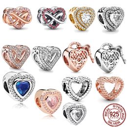 Sparkling genivelleerd hart familie Infinity rood hart charme 925 sterling zilveren vrouwen sieraden kralen passen originele Pandora armband gratis verzending