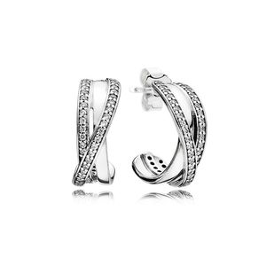 Sparkling Line Hook Stud Stud pour Pandora 925 Sterling Silver Womens Designer de mariage Bijoux Girlfriend Gift Boucles d'oreilles de luxe en or rose avec boîte d'origine