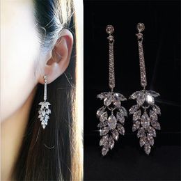 Sprankelende Lange Drop Earring Luxe Sieraden 925 Stelring Silver Marquise Wit Topaz CZ Diamond edelstenen Dames Bruiloft Dangle Earring Gift