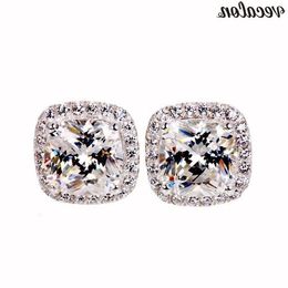 Sparkling lovers earring cushion cut Diamond 925 Sterling silver Engagement wedding Stud Earrings for women men Absrv