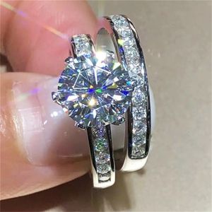 Sparkling Lovers Lab Diamond Finger Ring Sets Sterling Sier Party Wedding Band Rings For Women Men Betrokkenheid Sieraden Gift