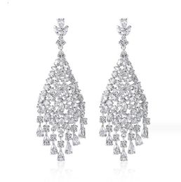 Joyería de lujo de lujo de lujo de lujo joyas de lujo de 18 quilates de oro blanco caída de agua 5a circón cúbico cz gemstones de diamantes fiesta para mujeres bodas de novia de bodas pendientes regalo