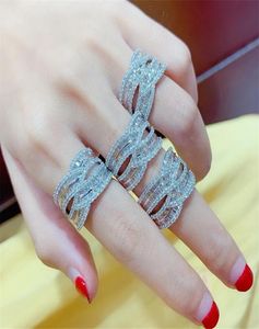 Sparkling luxe sieraden 925 Sterling Silver Princess Cut White Topaz CZ Diamond Gemstones Women Wedding Engagement Band Ring voor 1052748