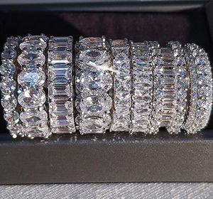 Sprankelende Luxe Sieraden 925 Sterling Zilver Princess Cut White Topaz CZ Diamond Promise Wedding Bridal Ring Gift 20 stijlen