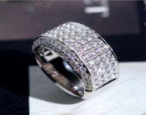 Sparkling luxe sieraden Infinite Gem 925 Sterling Silver Pave White Topaz CZ Diamond 18K Wit Gold Poled Wedding Band Ring voor 2083946