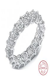 Bijoux de luxe étincelants Real 925 STERLING Silver Princess Cut Stack White Topaz 4 mm CZ Diamond Gemstones Moisanite Women Wedding9843970