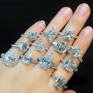 Sprankelende Luxe Sieraden Trouwring Echt 925 Sterling Zilver Prinses Geslepen Witte Topaas CZ Diamant Edelstenen Partij Handgemaakte Moissanite Vrouwen Verlovingsband Ringen