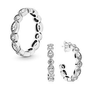 Sprankelende marquise hoepel oorbellen ring set voor pandora 925 sterling zilveren bruiloft partij sieraden voor vrouwen kristal diamant luxe ringen oorbel set met originele doos