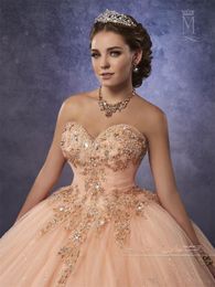 Sparkling Mary's Peach Quinceanera Vestidos com alças destacáveis Cintura Tule Sweet 16 Dress Lace Up Back Prom Gowns179w