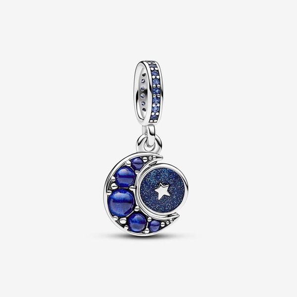 Sparkling Moon Spinning Dangle Charm Pandoras Plata de ley 925 Conjunto de dijes de lujo Pulsera Fabricación de dijes azules Collar de diseñador Colgante Caja original al por mayor