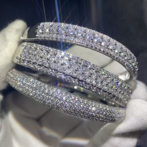 Fonkelende Nieuwe Collectie Luxe Sieraden 925 Sterling Zilver Vulling Pave White Sapphire CZ Diamond Vrouwen Wedding Bangle Vinger armband Gift