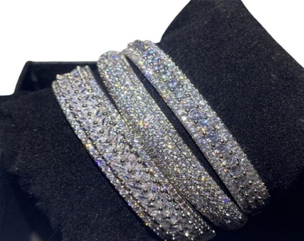 Sparkling Nouvelle Arrivée De Luxe Bijoux 925 En Argent Sterling Remplissage Pavé Saphir Blanc CZ Diamant Femmes De Mariage Bracelet Doigt Bracelet 4675533