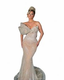 Sparkling Nude Champagne One épaule Sirène Party Dres 2024 Arabe Sleevel LG MARDAY ROBES FI ABIYE B9T9 #