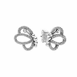 Boucles d'oreilles papillon ajourées scintillantes pour femmes et filles, en argent sterling véritable, cadeau de mariage, bijoux, boîte originale, ensemble de boucles d'oreilles en diamant CZ pandora