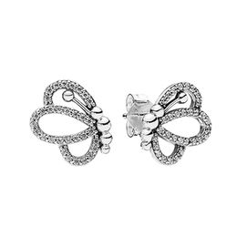 Sparkling Openwork Butterfly Stud -oorbellen voor vrouwelijke meisjes 925 Sterling Silver Wedding Designer sieraden met originele doos voor Pandora Girlfriend Gift Earring