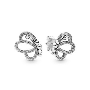 Sparkling Openwork Butterfly Stud -oorbellen voor Pandora 925 Sterling Silver Womens Wedding Party Juwelen Geschenkontwerper Oorringset met originele doos