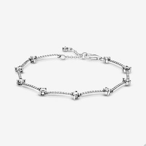 Bracelet de barres pavées étincelantes pour Pandora Bracelets de chaîne à la main en argent sterling authentiques pour femmes filles Bracelet de mariage en cristal de diamant avec coffret d'origine