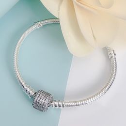 Bracelet chaîne serpent fermoir pavé scintillant avec boîte d'origine pour Pandora 925 argent sterling femmes filles bijoux de mariage petite amie cadeau bracelets à breloques