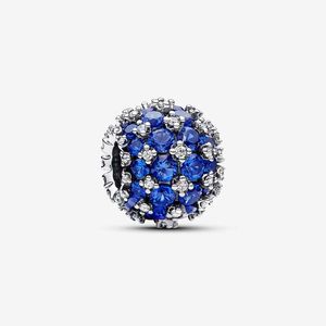 Pavé étincelant rond bleu charme Pandoras 925 en argent sterling ensemble de charme de luxe fabrication de bracelets breloques en perles de cristal collier pendentif original boîte-cadeau