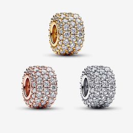 Sparkling Pave Triple-row Charm Pandoras 925 sterling zilveren luxe bedelset Armband maken Kristallen kralenbedels Designer kettinghanger Originele doos