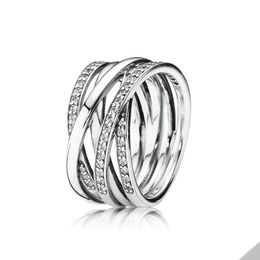 Les lignes polies étincelantes sonnent 925 argent sterling pour pandora bijoux de fête de mariage pour femmes petite amie cadeau de créateur de créateurs avec coffre d'origine